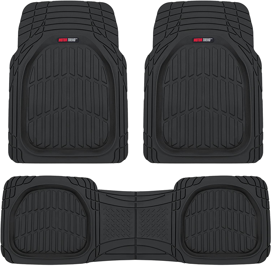 Motor Trend 923-BK Black Flextough Contour Liners-Deep Dish Heavy Duty Rubber Floor Mats for Car SUV Truck & Van-All Weather Protection, Universal Trim to Fit