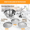 Ergonomic Food Mill Stainless Steel with 3 Grinding Milling Discs, Milling Handle & Stainless Steel Bowl - Rotary Food Mill for Tomato Sauce, Applesauce, Puree, Mashed Potatoes, Jams, Baby Food