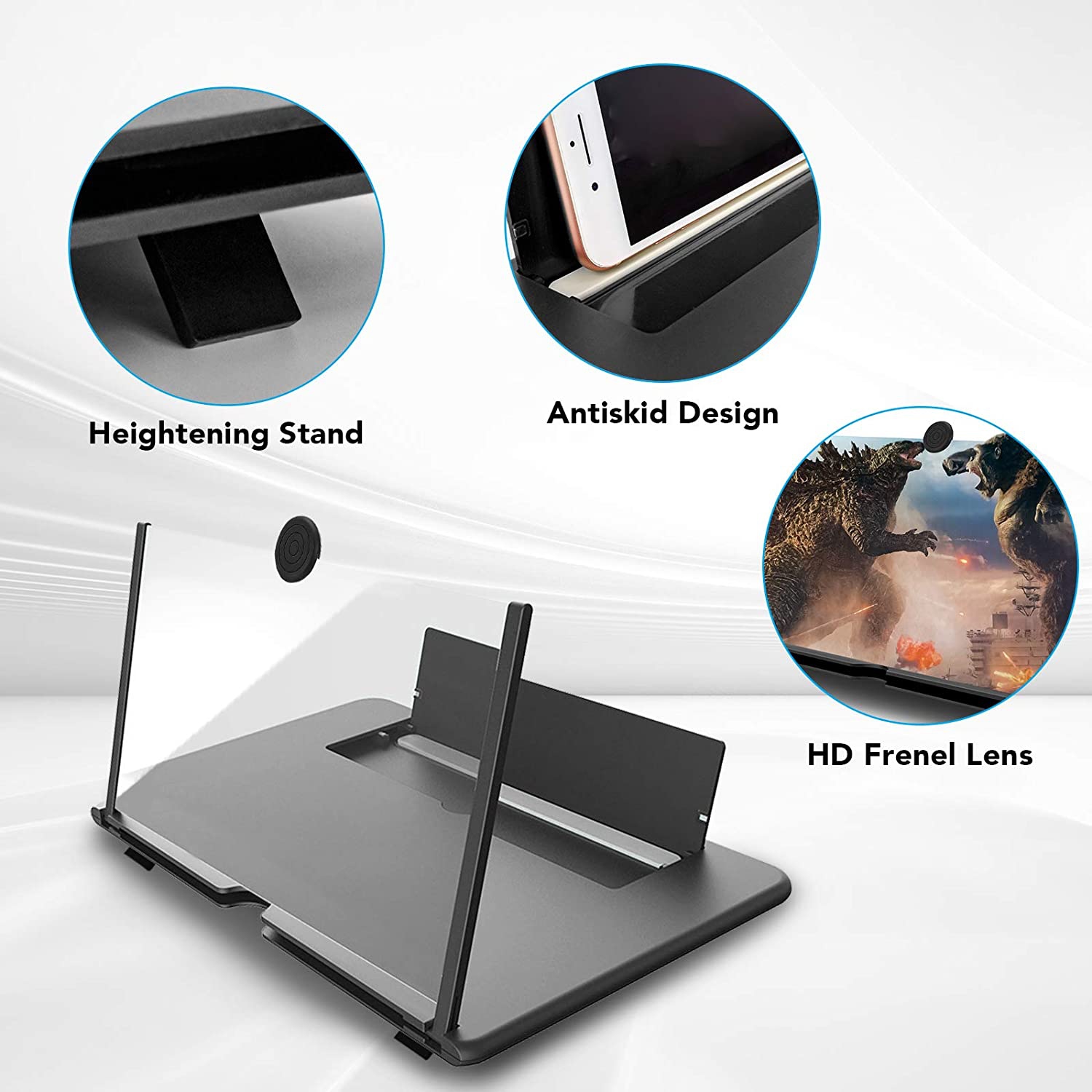 16 Inch Screen Magnifier for Cell Phone 3D Magnifier Screen Enlarger for Movies,Videos,Reading,Gaming-Screen Amplifie with Foldable Phone Stand Holder. Compatible with All Smartphones -Black