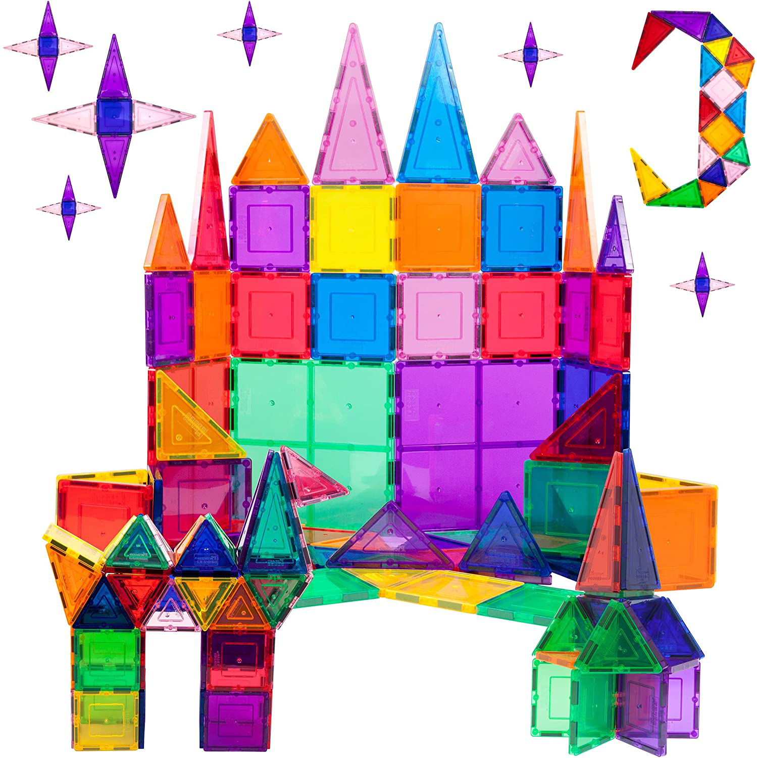 Picassotiles 60 Piece Set 60Pcs Magnet Building Tiles Clear Magnetic 3D Building Blocks Construction Playboards - Creativity beyond Imagination, Inspirational, Recreational, Educational, Conventional