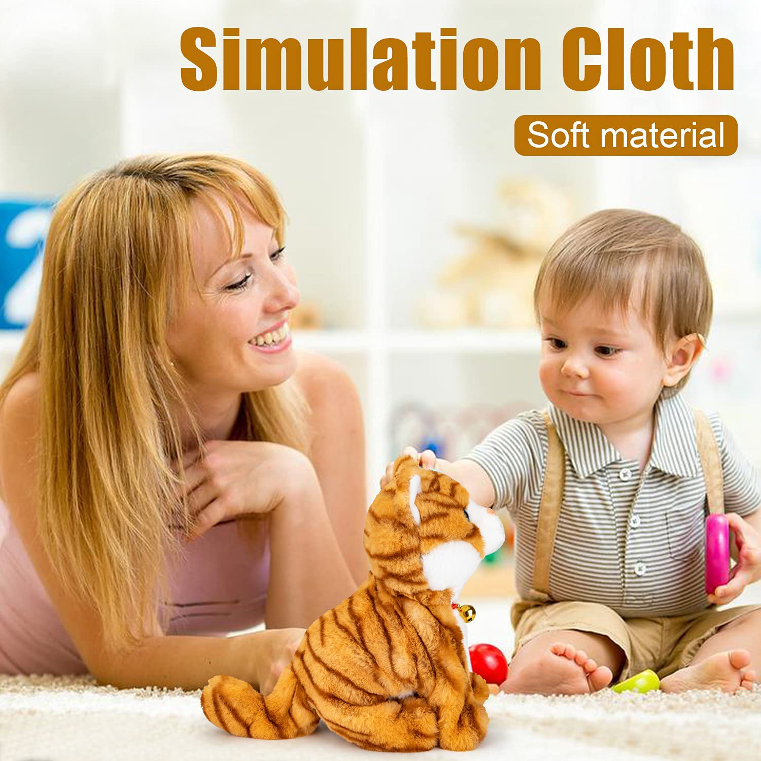 Interactive Electronic Plush Toy - Animated Sound Control Electronic Pet Robot Cat Kitten Toys Gifts for Boys & Girls Kids Birthday Christmas(Led Eyes) (Yellow)