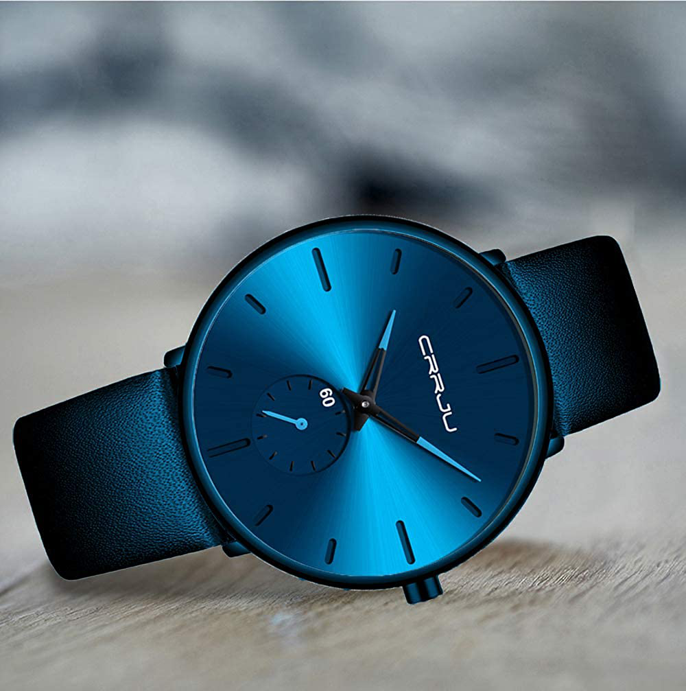 Mens Watches Ultra-Thin Minimalist Waterproof-Fashion Wrist Watch for Men Unisex Dress with Leather Band