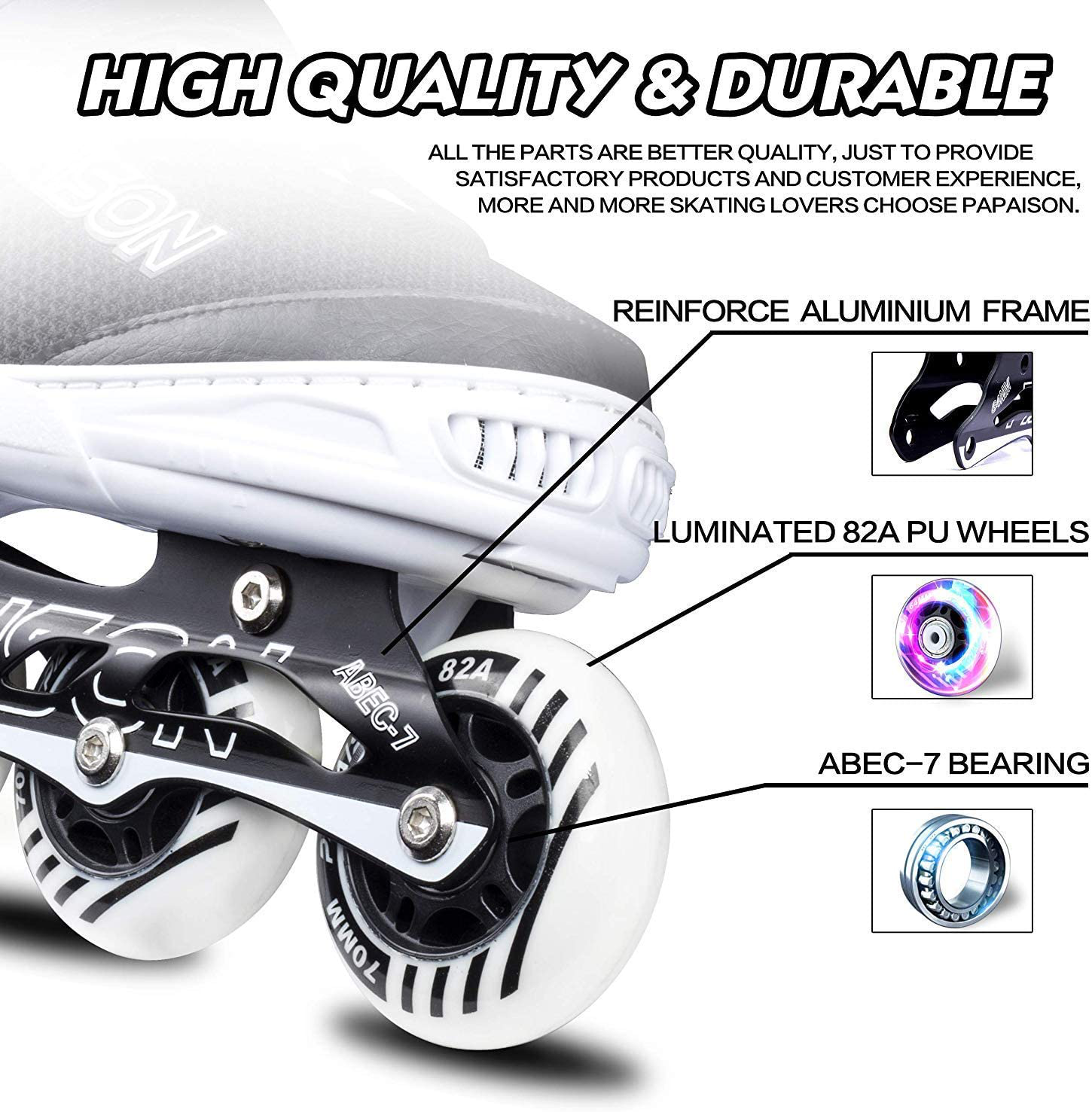 PAPAISON Adjustable Inline Skates for Kids and Adults with Full Light up Wheels , Outdoor Roller Skates for Girls and Boys, Men and Women