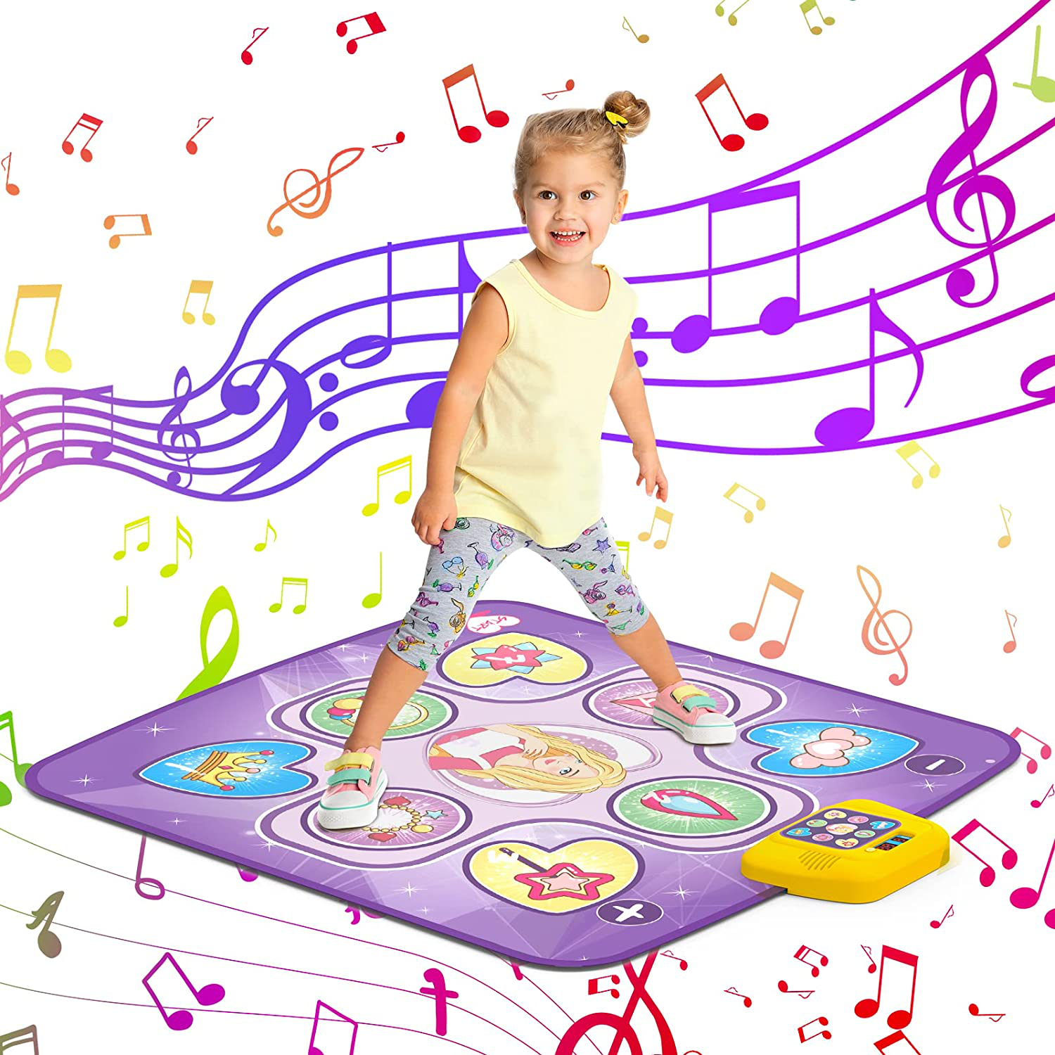 Beefunni Dance Mat Toys for 3-10 Year Old Girls, 5 Game Modes Including 3 Challenge Levels, Adjustable Volume Dance Pad with LED Lights, Christmas Birthday Gifts for 3 4 5 6 7 8 9+ Year Old Girls