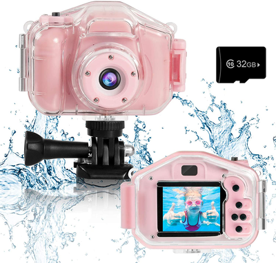 Agoigo Kids Waterproof Camera Toys for 3-12 Year Old Boys Girls Christmas Birthday Gifts Children'S HD Video Digital Action Cameras Child Indoor Outdoor Toddler Camera, 2 Inch Screen (Pink)