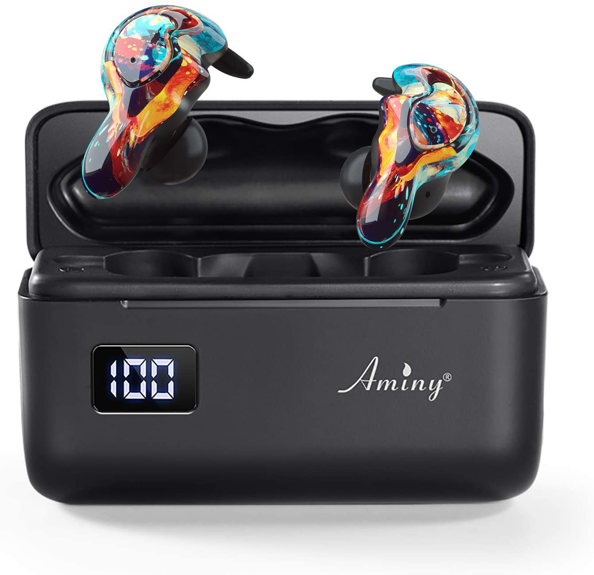 AMINY U-Mini True Wireless Earbuds Waterproof IPX7 Bluetooth Earbuds Wireless Headphones Bluetooth Headphones,Hifi 5.0 Wireless Earbuds 120Hrs Playing Time with Charging Case-Fireworks