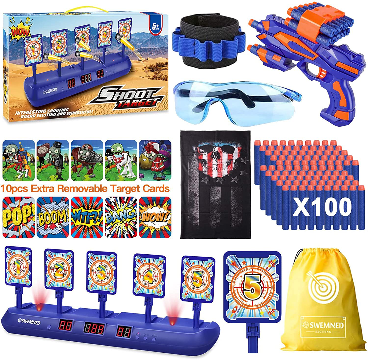 SWEMNED Digital Shooting Targets for Nerf Guns Practice Toy, Upgrade 5 Targets Auto Reset 3 Game Mode Electronic Scoring, Ideal Fun Gifts Toys for Age 5,6,7,8,9,10,11,12,13+ Year Old Kids/Boys/Girls