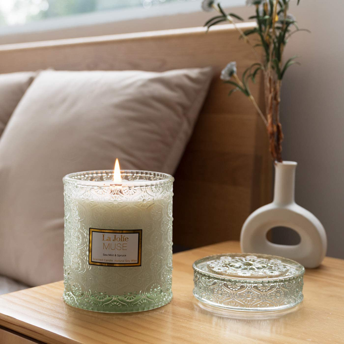 Sea Mint & Spruce Scented Candle, Large Jar Candle Gift, Candle Gift for Holiday, Wood Wick Candle, 19.4 Oz