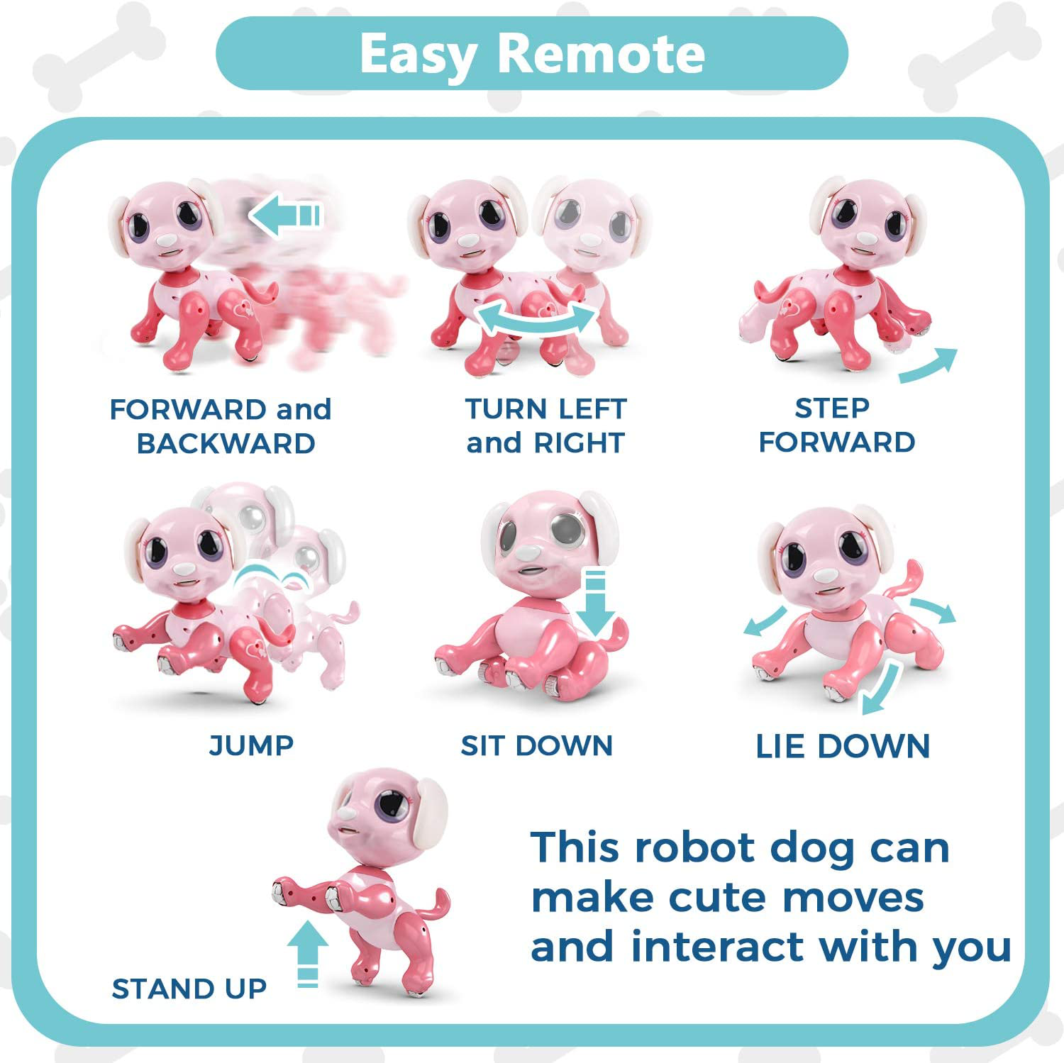 RACPNEL Remote Control Robot Dog Toy, RC Interactive Intelligent Walking Dancing Programmable Robot Puppy with Gesture Sensing, Lights and Sounds for Girls, Gifts for Kids Ages 3 and Up, Pink