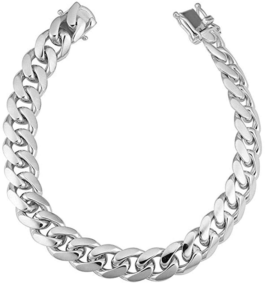 Verona Jewelers 925 Sterling Silver Solid Miami Cuban Link Chain Bracelet, 6.5MM - 14.5MM- Curb Cuban Bracelet, Solid Thick Big Link Bracelet for Men Boys, 8, 8.5, 9 Inch