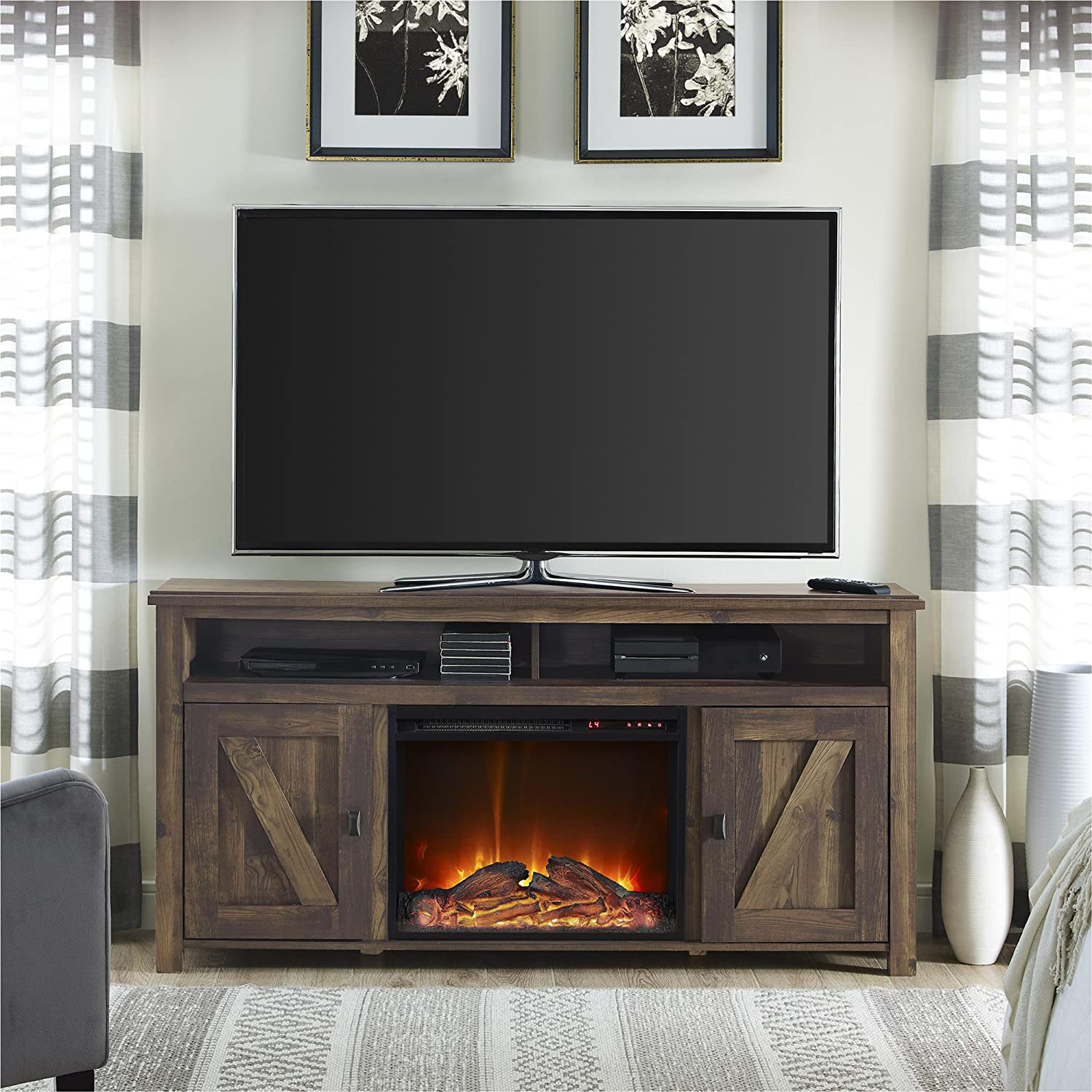 Ameriwood Home Farmington Electric Fireplace TV Console for Tvs up to 60", Rustic