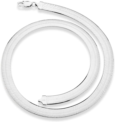 Miabella Solid 925 Sterling Silver Italian 10Mm Flat Herringbone Chain Necklace for Women Men 17, 18, 20, 22 Inch Made in Italy