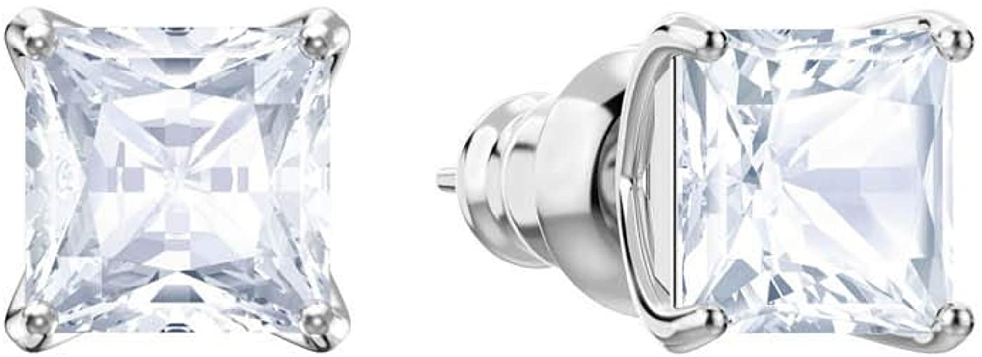 Swarovski Attract Square Stud Pierced Earrings with Clear Crystals on a Rhodium Plated Setting with Butterfly Back Closure