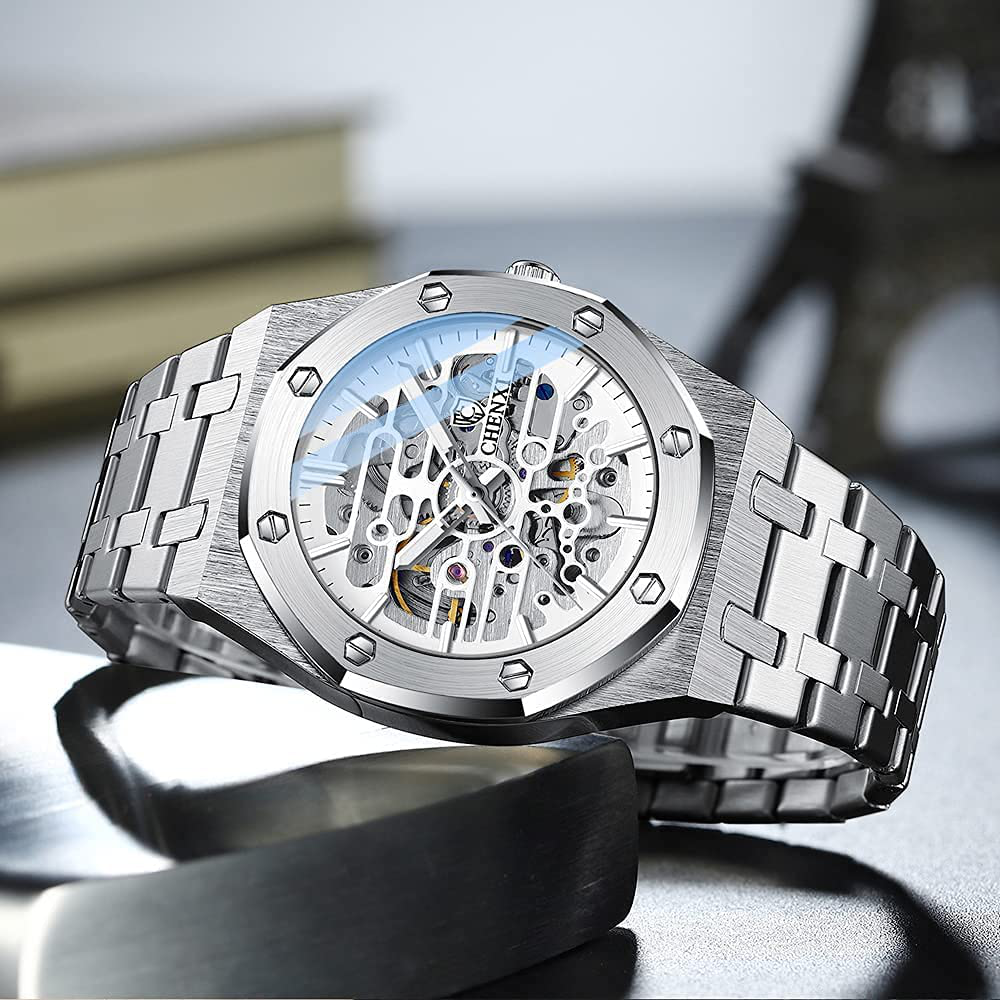 Mechanical Men'S Watch Stainless Steel Automatic Skeleton Waterproof Watches for Men