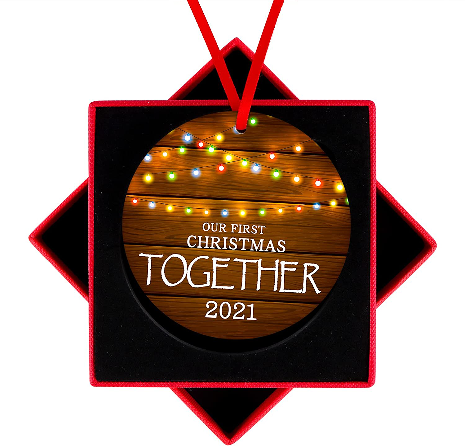 Our First Christmas Together Ornament 2021, 3" Rustic 1St Holiday Keepsake Ornament, Double-Side Printed Boyfriend Girlfriend Farmhouse Collectible Present