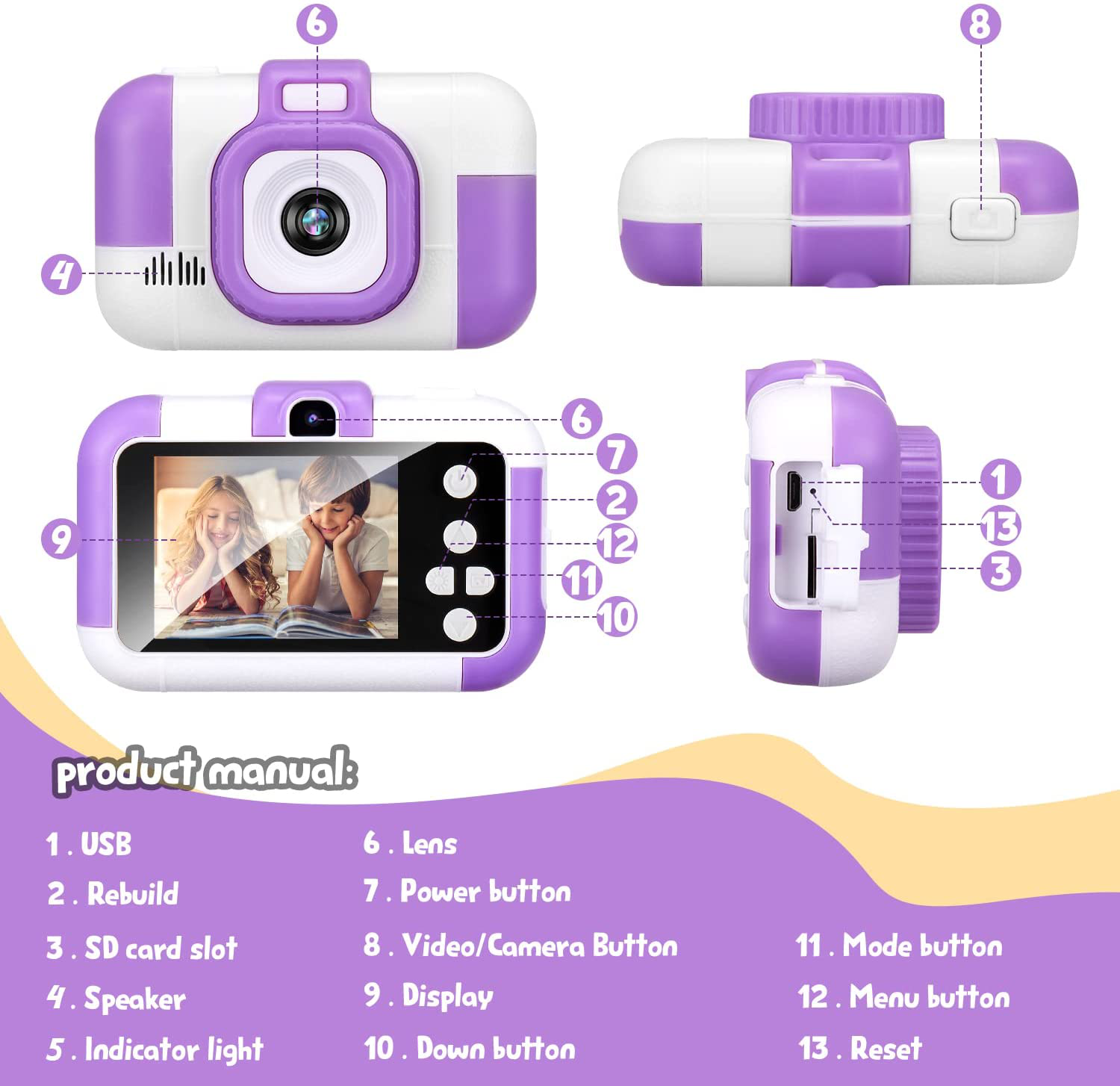 SUZIYO Children Camera, Birthday Electronic Toys for Kids, Upgrade Toddlers Selfie Digital Camcorder 1080P for Age 4-7 Years Old Boys & Girls (With 32G SD Card, Purple)