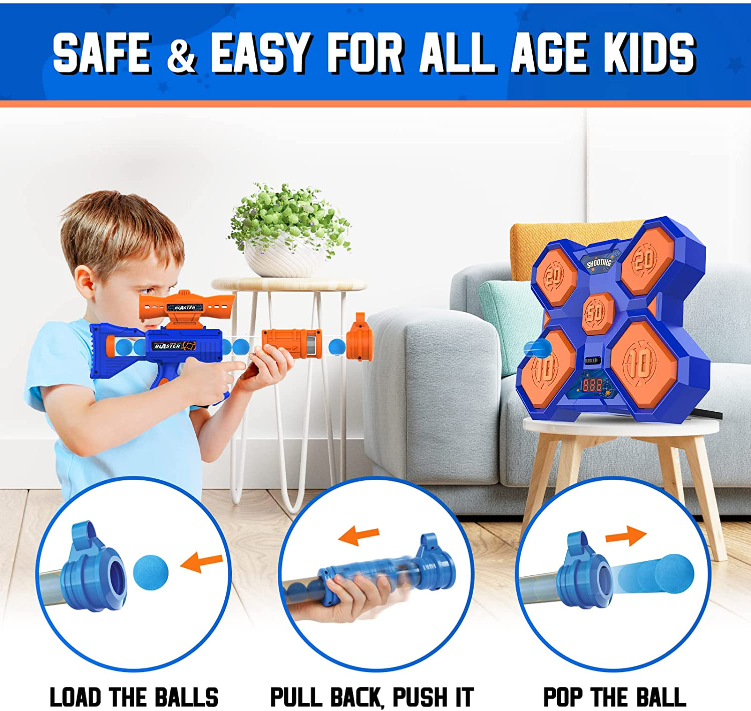 ABERLLS Shooting Game Toy for Age 5 6 7 8 9 10+ Years Old Kids Boys, Digital Electronic Scoring Shooting Targets 2Pk Foam Ball Popper Air Blaster, Ideal Gift, Compatible with Nerf Toy