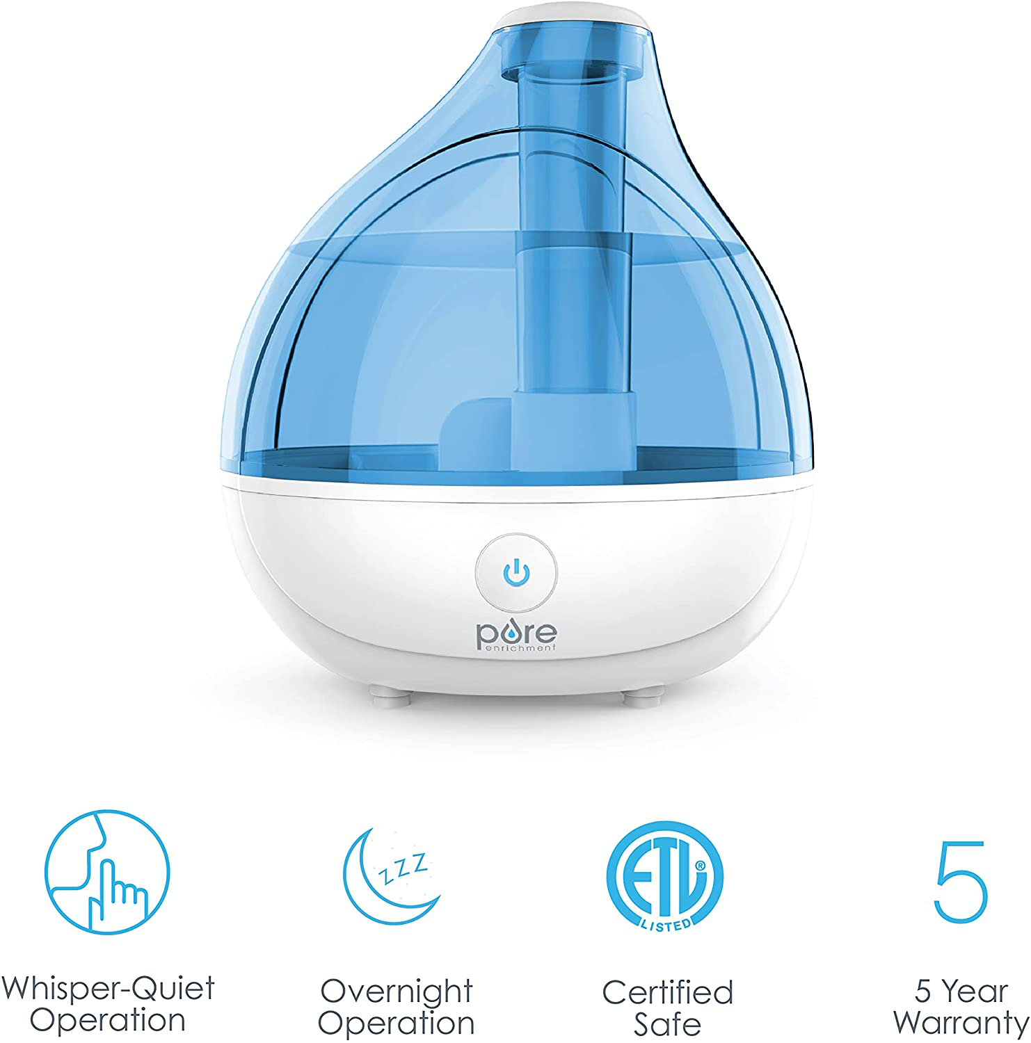 Pure Enrichment® Mistaire™ Ultrasonic Cool Mist Humidifier - Premium Unit Lasts up to 25 Hours with Whisper-Quiet Operation, Automatic Shut-Off, Night Light Function, and Bpa-Free