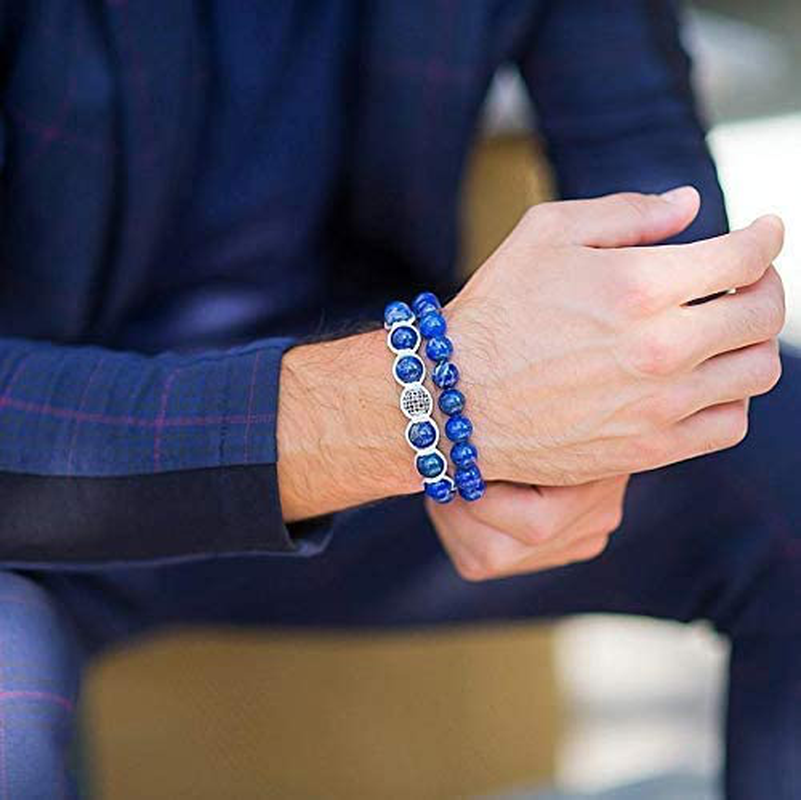 GT Collection Men'S Beaded Bracelet - Wearer with Name, Fame, Fortune, and Money – 100% Natural Wrapped - Gemstones Beaded Bracelet for Men’S Bracelet (Light Blue Apatite Stone)
