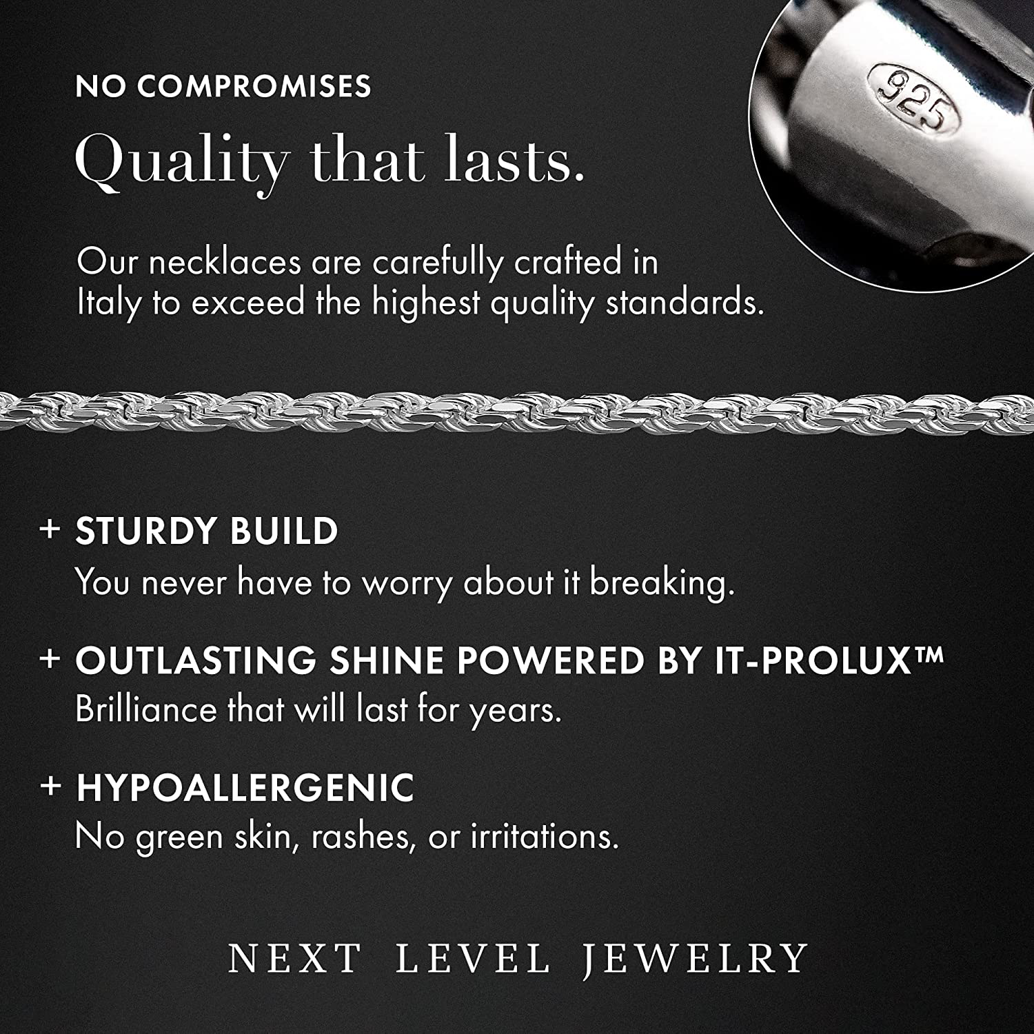 Authentic Solid Sterling Silver Rope Diamond-Cut Braided Twist Link .925 Itprolux Necklace Chains 1.5MM - 5.5MM, 16" - 30", Made in Italy, Men & Women, Next Level Jewelry