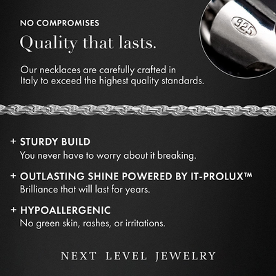 Authentic Solid Sterling Silver Rope Diamond-Cut Braided Twist Link .925 Itprolux Necklace Chains 1.5MM - 5.5MM, 16" - 30", Made in Italy, Men & Women, Next Level Jewelry