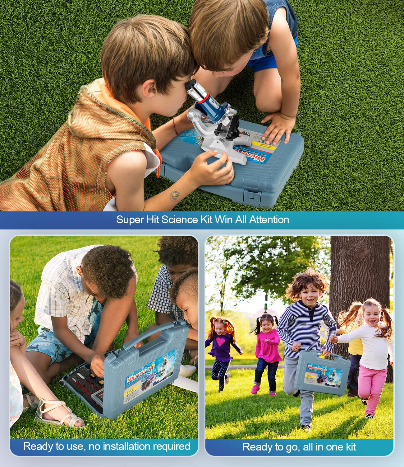 58-Pcs Microscope Kit for Kids 8-12, 100X-1200X Kids Microscope with Metal Body Microscope, Carrying Box, LED Light, Science Experiments Kit Toys for Kids 3-5 5-7 8 9 10 Christmas Birthday Gift 2021