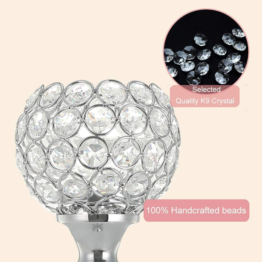 VINCIGANT Silver Crystal Tea Light Candle Holders for Wedding,Sparklers Home Decor Table Centerpieces Candle Stand for Holiday Christmas Housewarming Gift