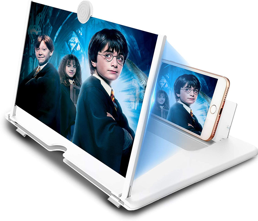 14 Inch Screen Magnifier for Cell Phone 3D Magnifier Screen Enlarger for Movies,Videos,Reading,Gaming-Screen Amplifie with Foldable Phone Stand Holder. Compatible with All Smartphones-White