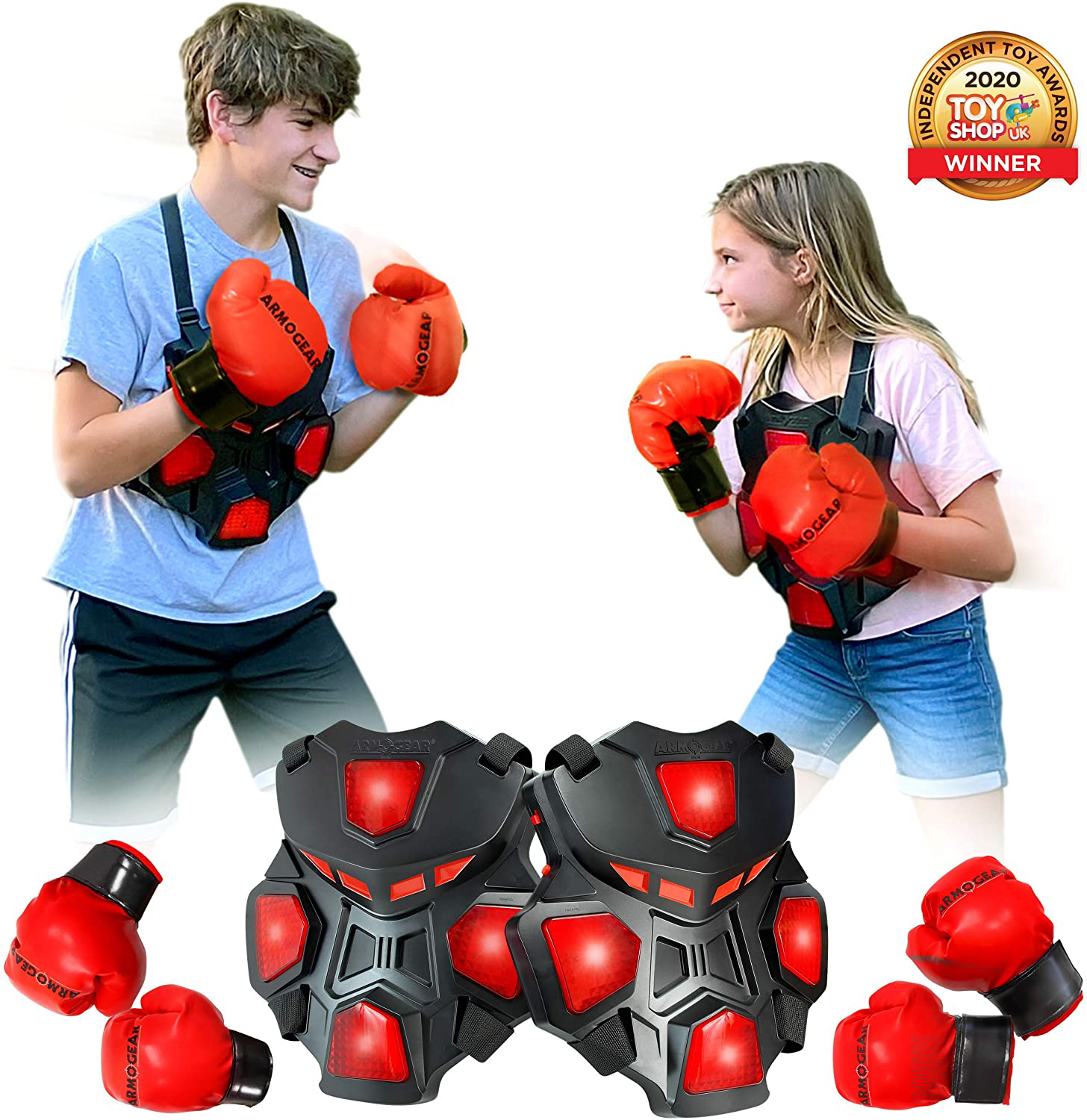 Armogear Electronic Boxing Toy for Kids | Interactive Boxing Game with 3 Play Modes, Includes 2 Pairs Boxing Gloves | Cool Toy for Teen Boys | Sports Toy for Kids Boys & Girls, Ages 8 Years +