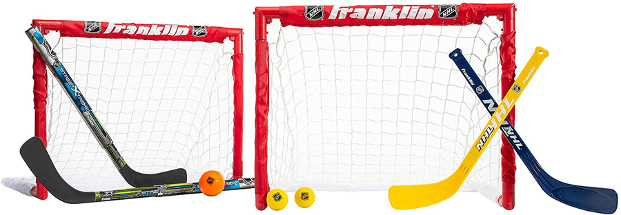 Franklin Sports Kids Folding Hockey 2 Goal Set - NHL - Street Hockey & Knee Hockey - Includes 2 Adjustable Hockey Sticks, 2 Knee Hockey Sticks, 2 Hockey Balls - 24 X 19 X 19 Inch Goal