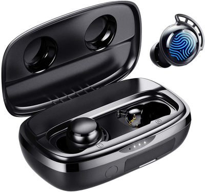 Wireless Earbuds, Tribit 100H Playtime Bluetooth 5.0 IPX8 Waterproof Touch Control True Wireless Bluetooth Earbuds with Mic Earphones In-Ear Deep Bass Built-In Mic Bluetooth Headphones, Flybuds 3