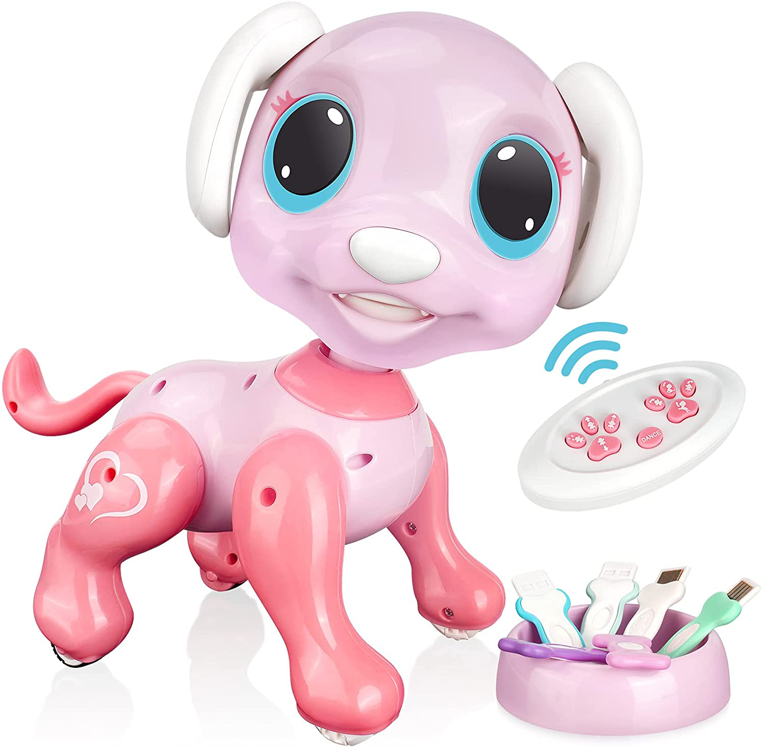 RACPNEL Remote Control Robot Dog Toy, RC Interactive Intelligent Walking Dancing Programmable Robot Puppy with Gesture Sensing, Lights and Sounds for Girls, Gifts for Kids Ages 3 and Up, Pink