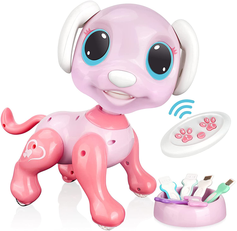 RACPNEL Remote Control Robot Dog Toy, RC Interactive Intelligent Walking Dancing Programmable Robot Puppy with Gesture Sensing, Lights and Sounds for Girls, Gifts for Kids Ages 3 and Up, Pink