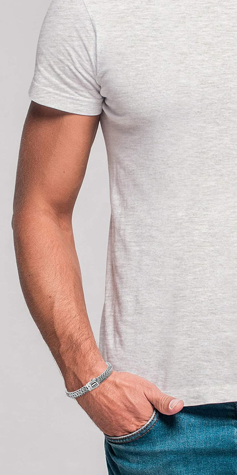 Kuzzoi Men Bracelet Wheat Chain Braided Cool with Clasp Made of 925 Sterling Silver, Length 7,48 Inch - 9,05 Inch, Width 0,35 Inch, 1.87 Oz