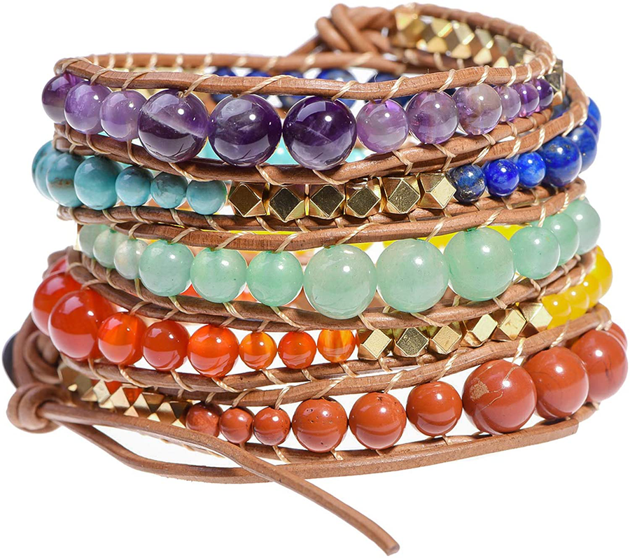 Globi Natural Stone Wrap Bracelet for Women/Men | Adjustable Multilayer Genuine Leather Boho Handmade Beaded Bracelet