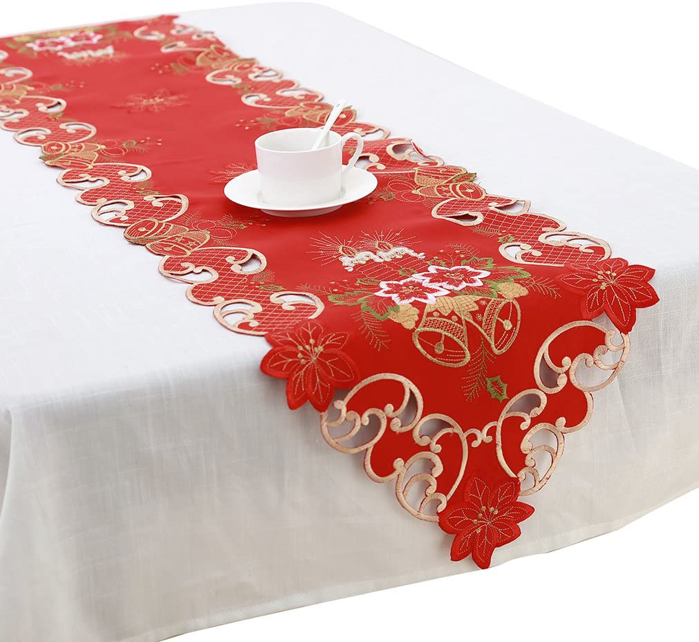 Grelucgo Embroidered Christmas Holiday Festive Table Runner 15” X 90”