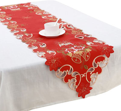 Grelucgo Embroidered Christmas Holiday Festive Table Runner 15” X 90”