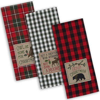 DII Cotton Christmas Holiday Dish Towels, 18X28" Set of 3, Decorative Oversized Embroidered Kitchen Towels, Perfect Home and Kitchen Gift-Cabin Christmas