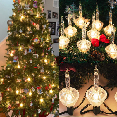 Romasaty Christmas Bubble Lights, 7 Clear Bulbs with Silver Glitter for Christmas Tree Holiday Lighting, Green Wire