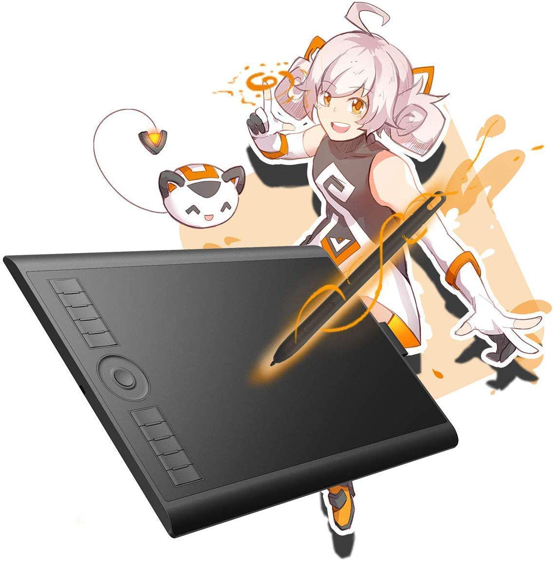 GAOMON M10K2018 10 X 6.25 Inches Graphic Drawing Tablet 8192 Levels of Pressure Digital Pen Tablet with Battery-Free Stylus and 10 Customizable Hot-Keys