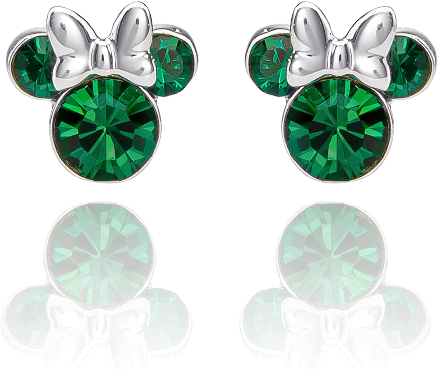 Disney Minnie Mouse Birthstone Jewelry, Silver Plated Crystal Stud Earrings for Women and Girls
