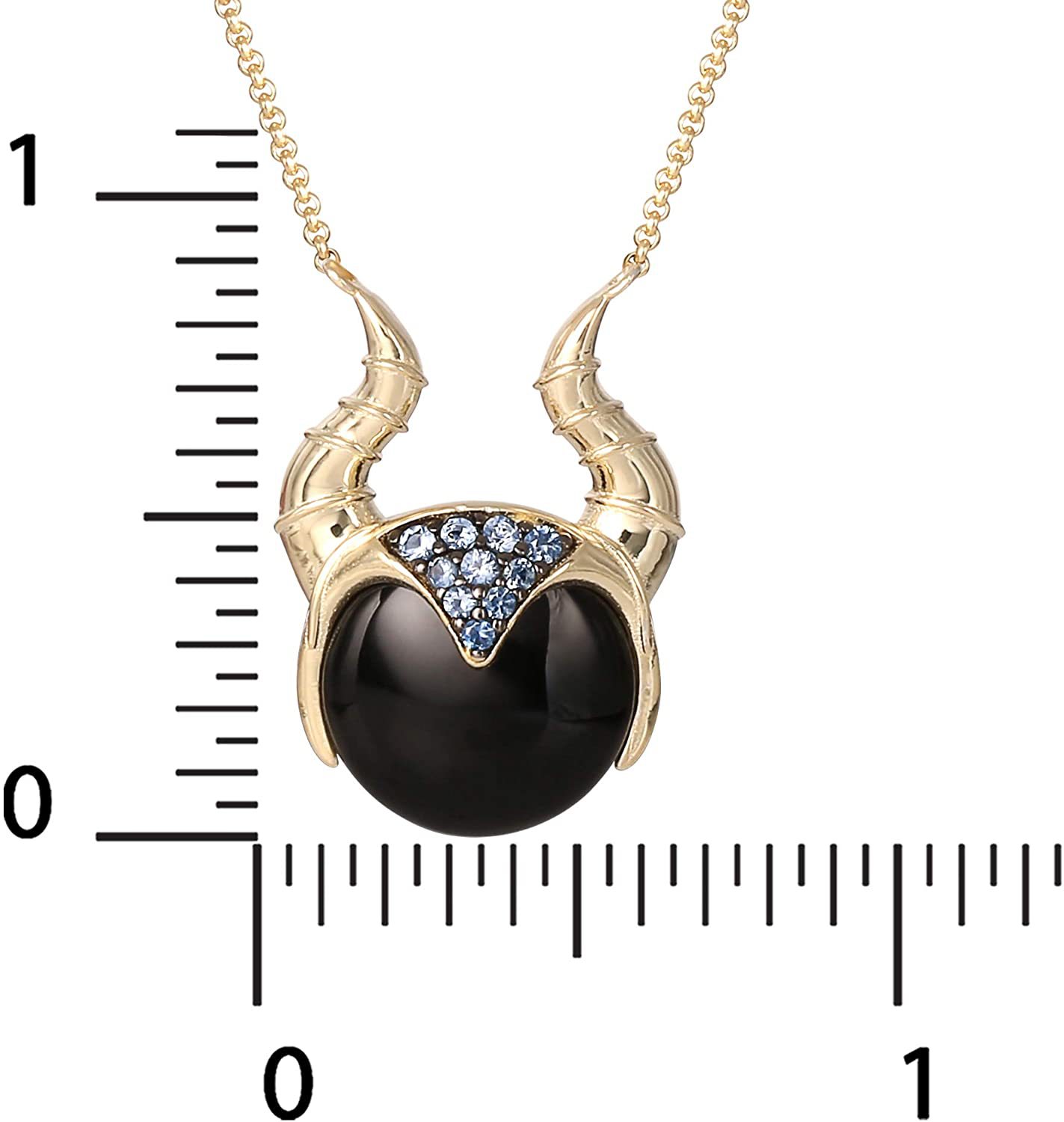 Disney Villains Maleficent Yellow Gold Plated Sterling Silver Cubic Zirconia and Black Onyx Necklace, Official License