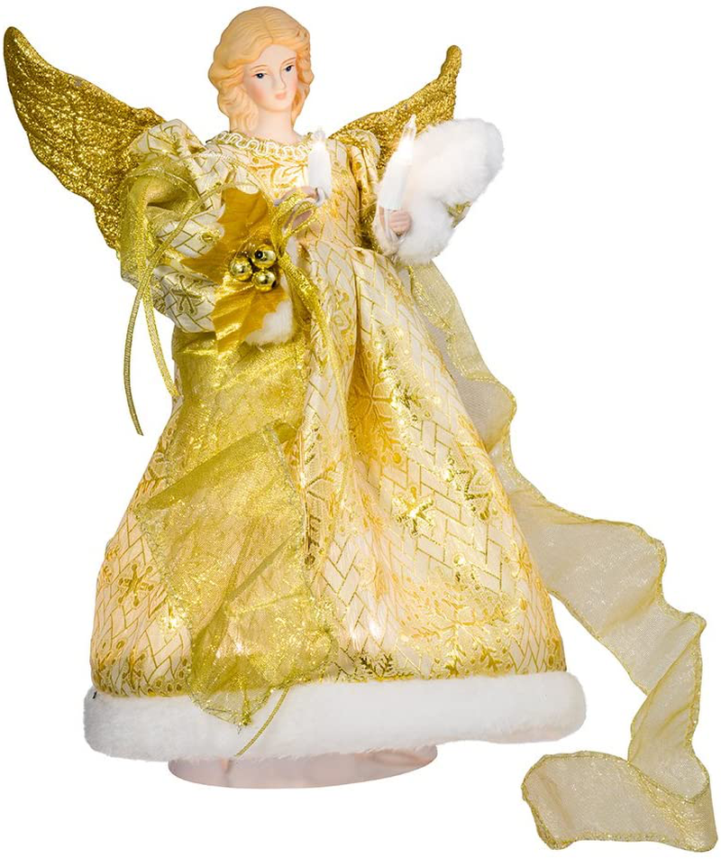 Kurt Adler UL 10-Light 12-Inch Gold Dress Angel Treetop