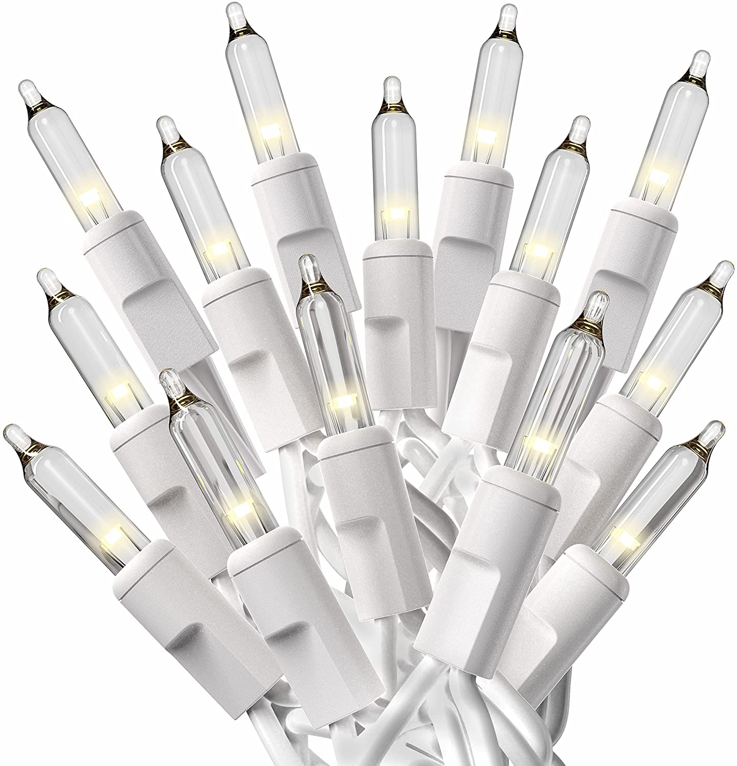 Prextex 100-Count White Christmas Lights with White Wire, String Lights for Holiday Decorations, Christmas Tree Lights, Holiday Party, Wedding, Xmas, Home, Indoor & Outdoor Use (18 Ft Long)