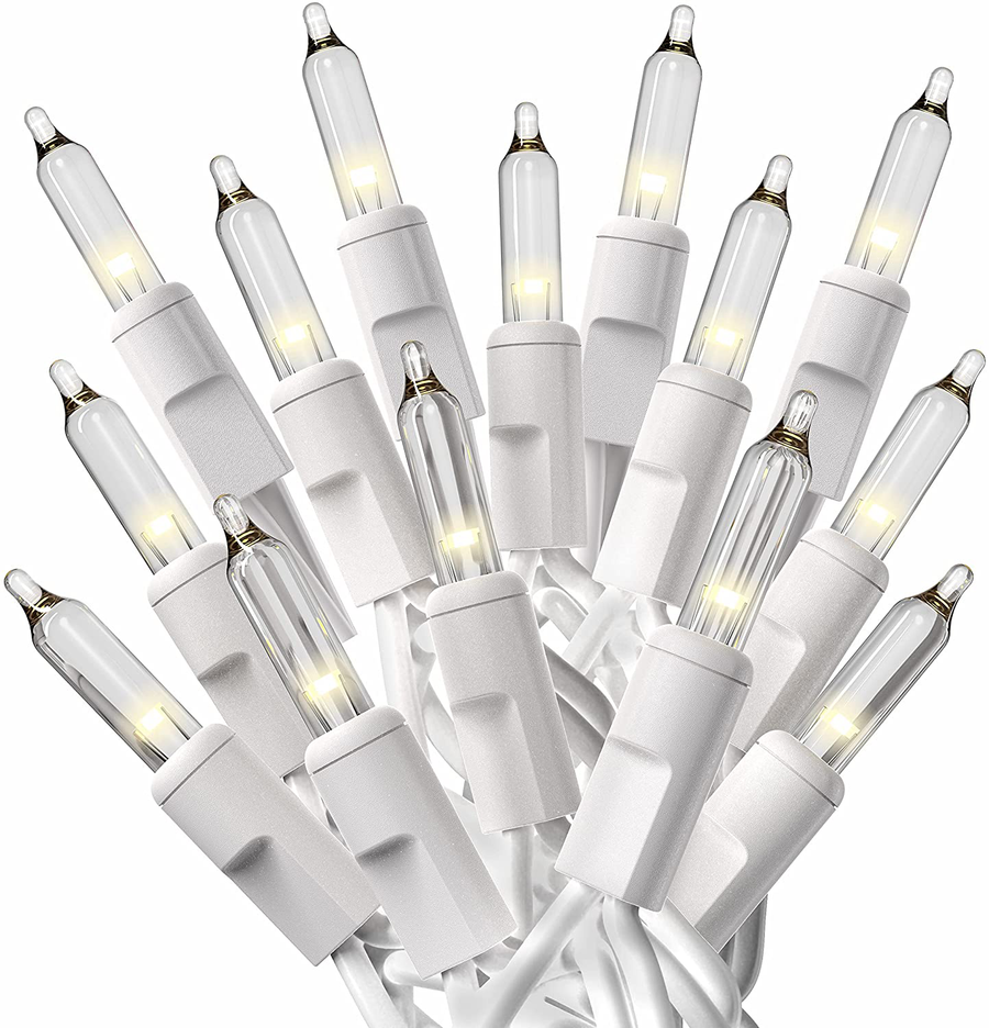 Prextex 100-Count White Christmas Lights with White Wire, String Lights for Holiday Decorations, Christmas Tree Lights, Holiday Party, Wedding, Xmas, Home, Indoor & Outdoor Use (18 Ft Long)