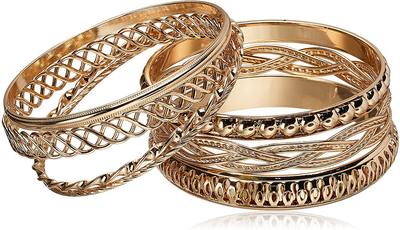 GUESS "Basic" Gold 7 Piece Mixed Bangle Bracelet