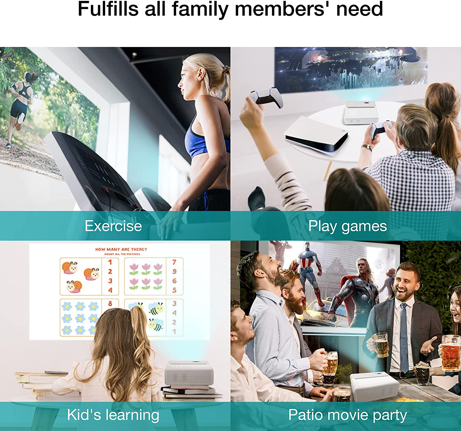 Ezcast Beam V3 5G Wifi Outdoor Projector for Iphone and Android | Supports 1080P, Airplay, Bluetooth, 150" Display, 200 Lumens, Compatible with Fire TV Stick, Roku, PS5, Xbox, Disney+【Update 2021】