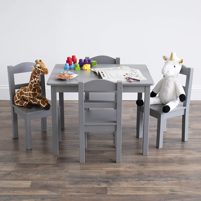 Humble Crew Kids Wood Table and 4 Chair Set, Grey