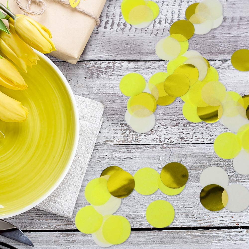 VCOSTORE Paper Table Confetti Circles, Party Confetti Dots for Wedding, Holiday, Anniversary, Birthday 1 Inch (1.76 Oz)-Gold & Yellow Confetti