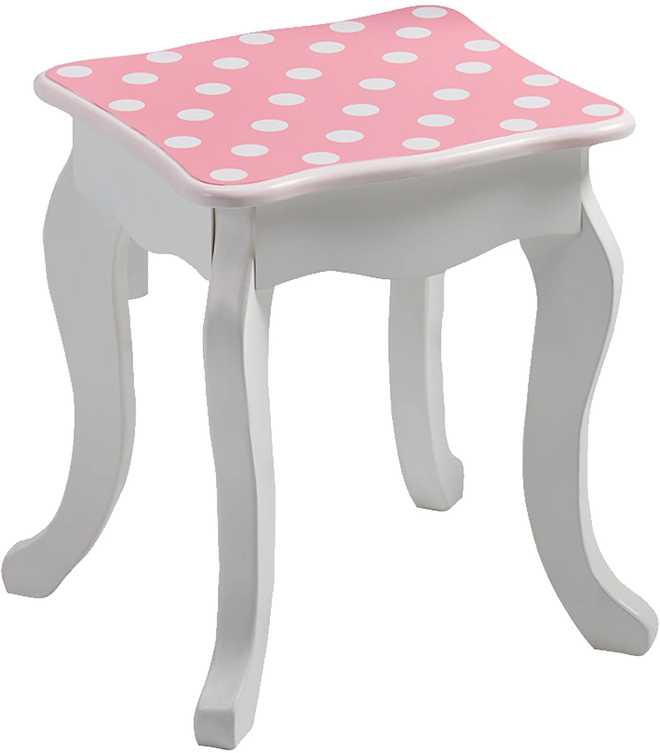 Teamson Kids Gisele Polka Dot Wooden Vanity Set with Tri-Fold Mirror and Chair Table & Stool Set, Pink/White